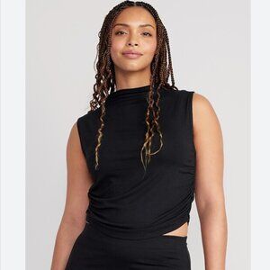 Mock Neck Ruched Top Sleeveless Black Jack Old Navy 2X XXL Turtleneck Crop Top